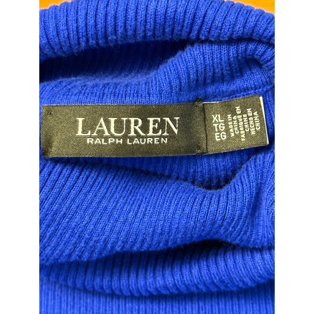 Lauren Ralph Lauren Royal Blue Ribbed Turtleneck Sweater XL Slim Fit RLL Logo - Picture 3 of 9